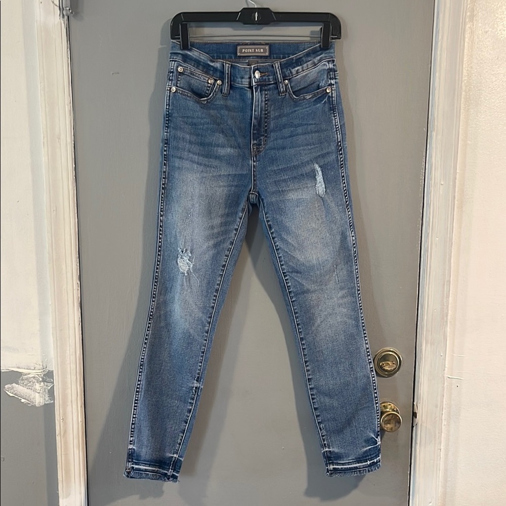 J Crew Point Sur 10" Hightower High Rise Straight Ankle Distressed Jean, Size 26